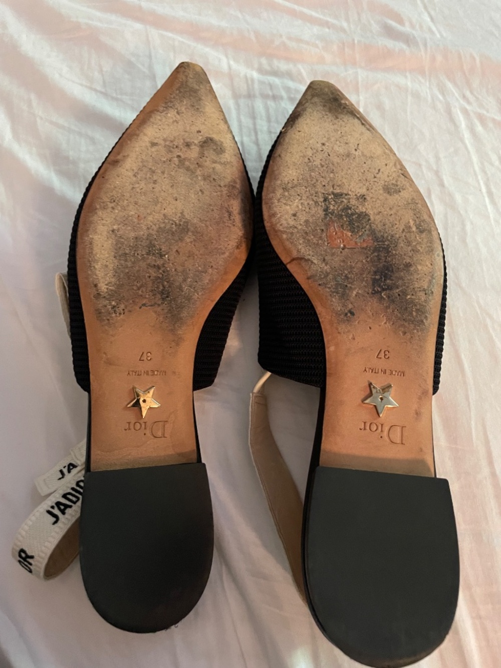 $990 Christian Dior Black Technical Canvas Ribbon J Adior Slingback Flats Sz 37 - Picture 12 of 16